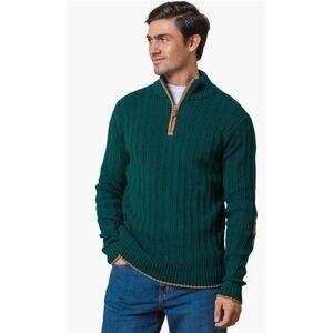 Hope & Henry New Men's Pine Green Organic Half Zip Sweater with Suede Trim L